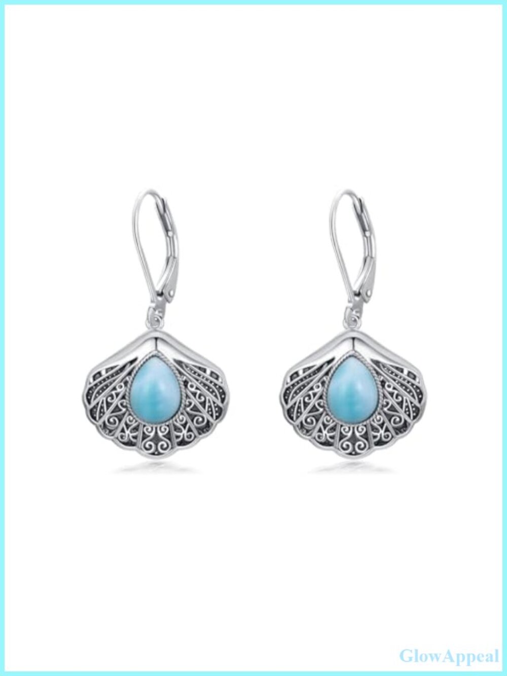 Sterling Silver Larimar Seashell Dangle Earrings Teardrop Gemstone
